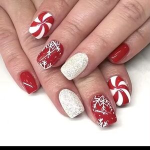 Festive Red and White Holiday Nail Art